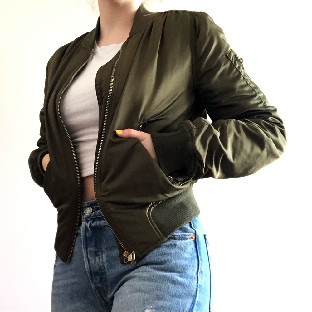 Army green bomber jacket